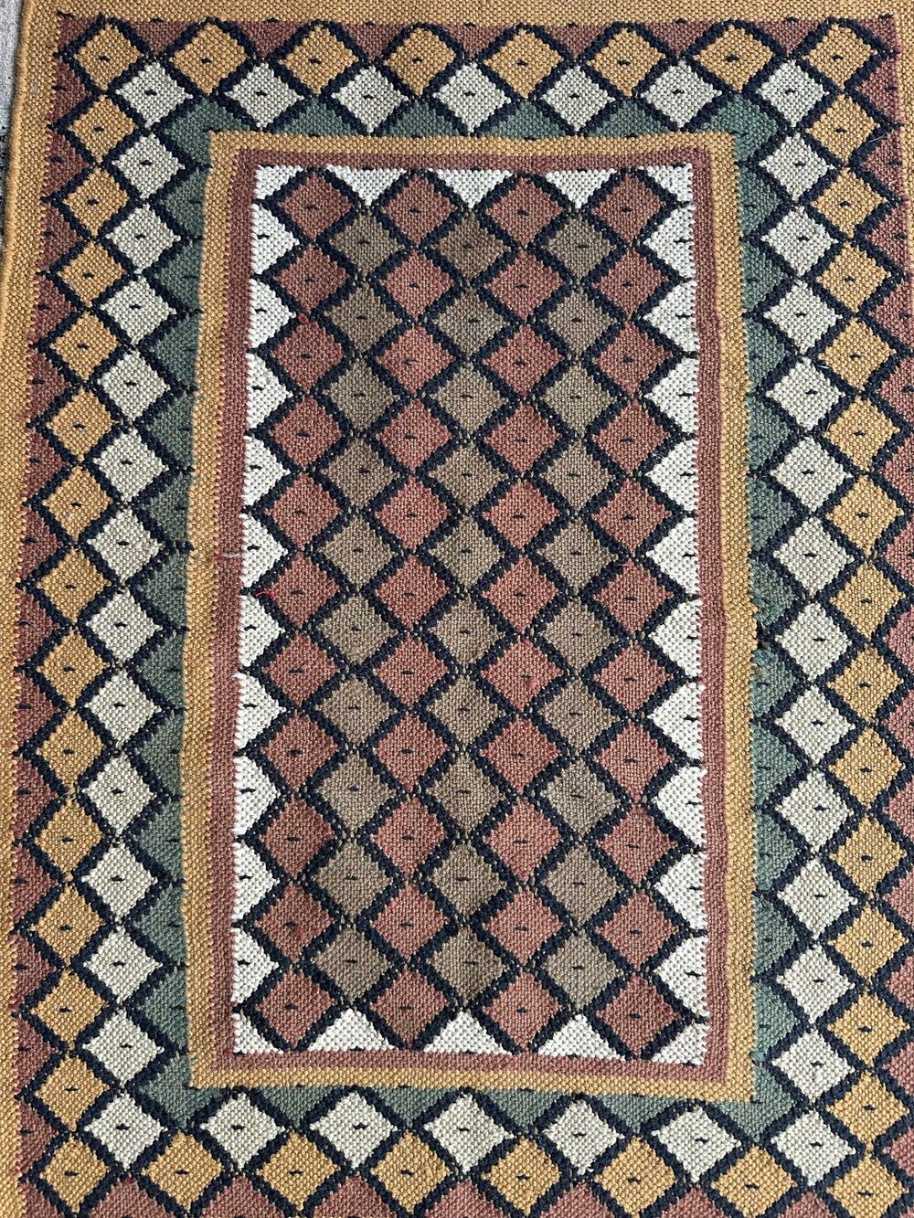 Vintage Turkish Kilim Rug Boho Aztec Rug 37x25” wool jute natural woven